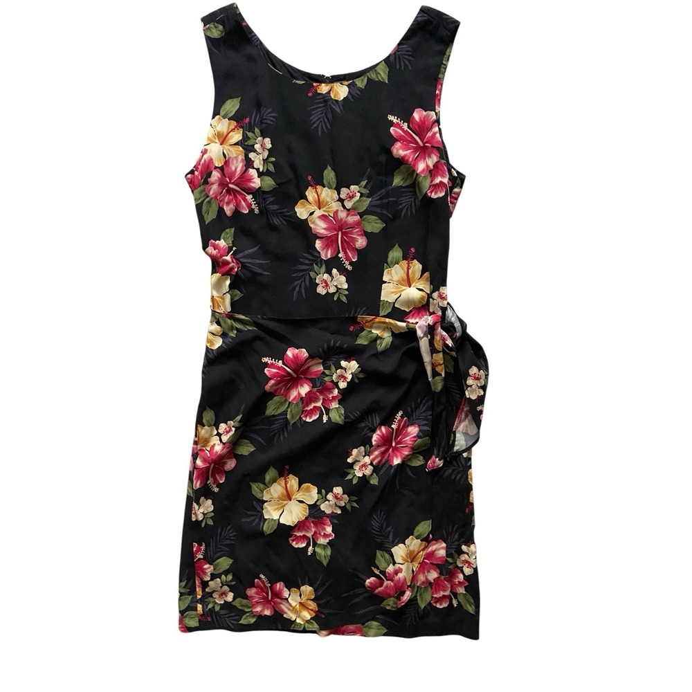 Vintage Iolani Womens Hawaiian Dress Size XS Black Floral Wrap Sleeveless Aloha - Picture 7 of 11